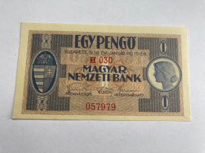 Hajtatlan, ropogós ritka antik bankjegy gyűjteményből - 1 Pengő 1938 ---  Numizmatika - 1 Pengő