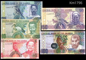 Gambia 5 10 25 50 100 dalasis é.n. [2006] teljes címletsor - Pick 25a-29a - UNC, banktiszta