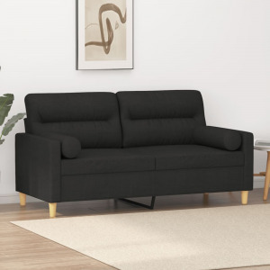 2 személyes fekete szövet kanapé díszpárnákkal 140 cm