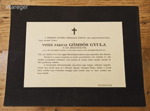 jákfai Gömbös Gyula miniszterelnök gyászjelentése