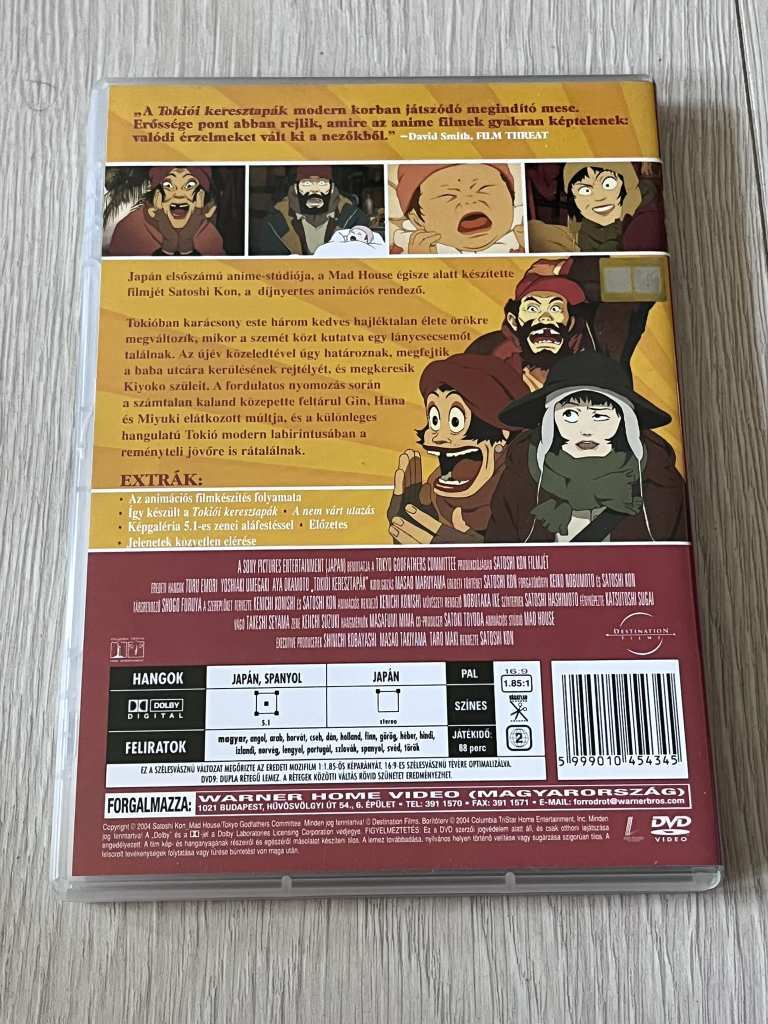 Tokiói keresztapák DVD - Satoshi Kon filmje (2 DVD, makulátlan, feliratos Warner kiadás)