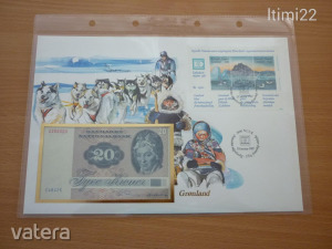 Bankjegyes boríték 1987 Grönland 20 Dán Korona 1984 UNC