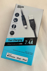 Silicon Power Kábel - USB to Lightning (Fekete, 1m, 480MB/s, Apple MFi Certified, harisnyázott)