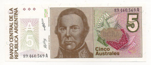 Argentina 5 Austral Bankjegy 1985-1989 P324b