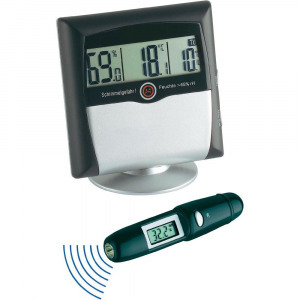 Infra hőmérő és szobai hőmérő és higrométer, penészesedés és harmatpont jelzéssel TFA MS-10 SET