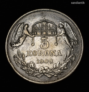 1909 FERENC JÓZSEF EZÜST 5 KORONA (BG) !!!