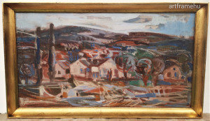 Bizse János (1920 - 1981) Mánfai Dombok Alján c.Képcsarnoros festménye Eredeti Garanciával! Kép