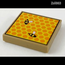 LEGO csempe 2×2 kaptár keret és 2db méh mintával, sötét sárgásbarna (72357) - új City Friends