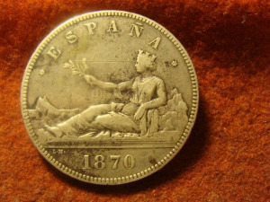 Spanyol hatalmas ezüst 5 peseta 1870   25 gramm 0,900 37 mm