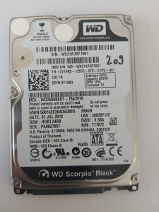 HDD 2.5 250GB SATA Western Digital WD2500BEKT-75A25T0 / 7200 RPM / 16MB / 100% (209.)