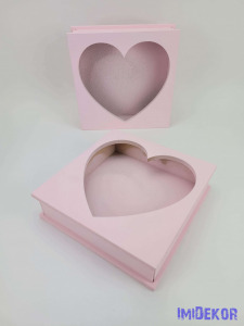 Szív kivágású fa doboz 20,5cm - Rózsaszín