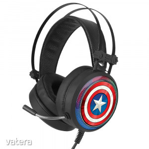 Marvel fejhallgató - Amerika Kapitány 001 USB-s gamer fejhallgató RGB színes LED világítással, ál...