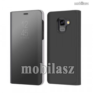 Samsung SM-A730F Galaxy A8 Plus (2018), Notesz tok, Áttetsző flip cover, Fekete