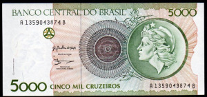 Brazília 5000 cruzeiros UNC 1990