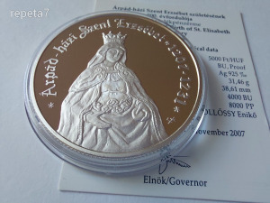 2007. Árpádházi Szent Erzsébet ezüst 5000 forint Proof UNC.
