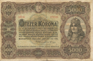 5000 Korona  1920.01.01. (5B 03)  VG  Orell Füssli Zürich