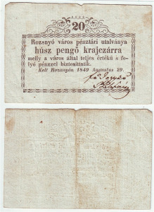 Rozsnyó 20 pengő krajczárra 1849