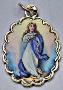 Antik Szűz Mária tűzzománc medál ezüst keretben M. Enzersdorf gravírozással A585