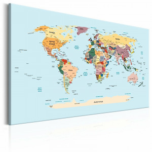 Kép - Színes világtérkép kék háttérrel 60x40
