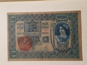 1000 korona 1902 (1920) Magyarország felülbélyegzéssel P31 VF+ ritka bankjegy