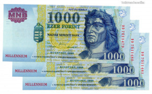 1000 Forint Bankjegy Millennium 2000 DD sorszámkövető 3 db