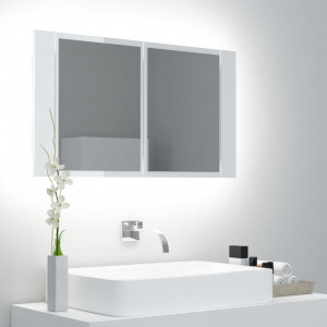 Magasfényű fehér led-es tükrös fürdőszobaszekrény 80x12x45 cm