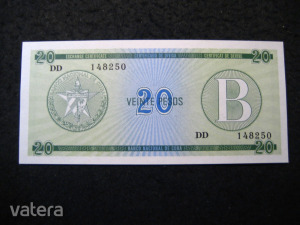 Kuba 20 Pesos 1985 aUNC B széria túristabankjegy (A01)