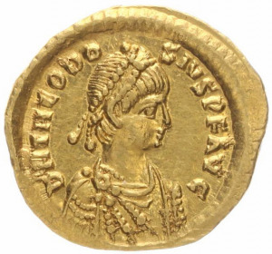 II. Theodosius Tremissis Konstantinápoly RIC X: 273 (Au) 1,39g -UNC Ritka! Ebben az állapotban ritka