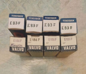 4 db Tungsram E83F + 4 db Valvo E186F elektroncső