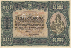 10000 Korona 1920.01.01. (000)  UNC  MINTA Orell Füssli Zürich