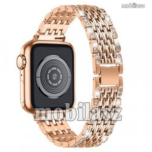 Okosóra szíj - fém, strasszkővel díszített - ROSE GOLD - Apple Watch Series 1/2/3 42mm / 4/5/6/SE...