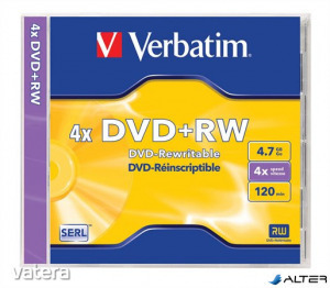 DVD+RW lemez, újraírható, 4,7GB, 4x, 1 db, normál tok, VERBATIM