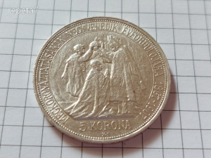 1907KORONÁZÁSI Ferenc József 5 Korona ezüst K.B eredeti  aUNC