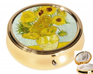Gyógyszeres fémdoboz, 3 fakkos - Van Gogh: Napraforgók