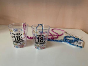 LED-es Világító feles pohár Boldog 18. Születésnapot  felirattal születésnapra  party kellék PINK