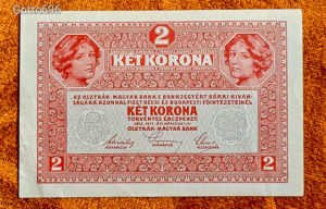 1917 -es Ropogós 2 Korona bankó Osztrák felülbélyegzéssel (L0583)