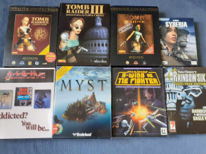 Tomb Raider 1.,2.,3., Myst 1., Syberia , Rainbow Six , X-Wing Vs. Tie Fighter    DOBOZOS PC játékok