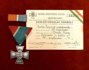 NEMZETVÉDELMI KERESZT + SZALAGSÁV + VISELÉSI IGAZOLVÁNY, 1941