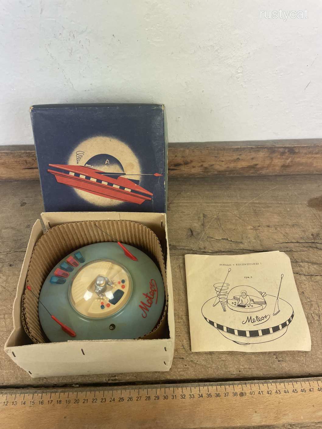 -AX462- Palart Meteor retro elemes műanyag játék űrhajó UFO repülő csészealj dobozában útmutatóval