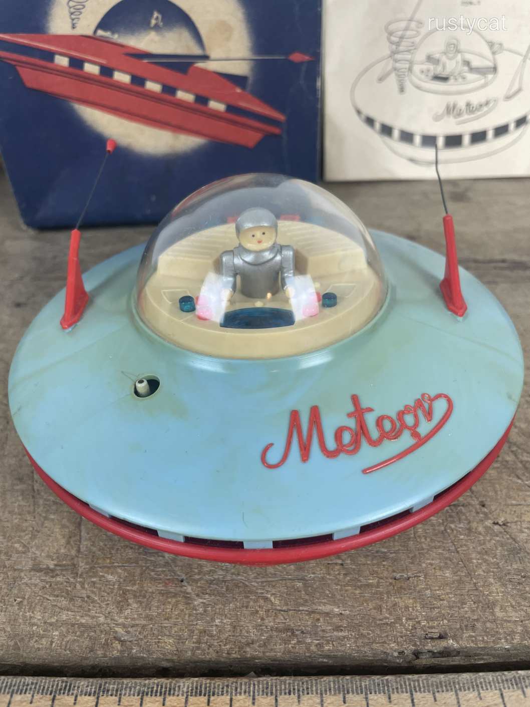 -AX462- Palart Meteor retro elemes műanyag játék űrhajó UFO repülő csészealj dobozában útmutatóval