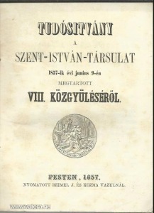 Tudósítvány a Szent István Társulat VIII. Közgyűléséről (1857.)