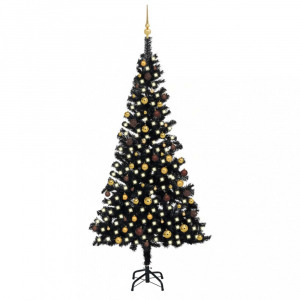 fekete PVC megvilágított műkarácsonyfa gömb szettel 240 cm