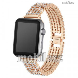 Okosóra szíj - ROSE GOLD - rozsdamentes acél, strassz kővel díszített - Apple Watch Series 1/2/3 ...
