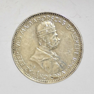 1896 KB  Ferenc József  millennium  ezüst 1 Korona  aXF  -PR78