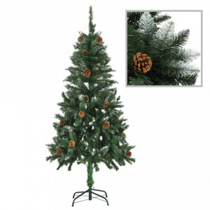 műkarácsonyfa fenyőtobozokkal és fehér csillámmal 150 cm