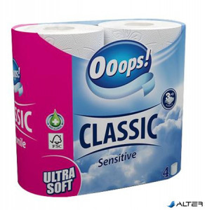 Toalettpapír, 3 rétegű, 4 tekercses, OOOPS 'Classic', sensitive