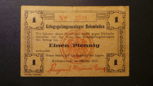 Német hadifogolytábor Holzminden 1 Pfennig 1915 F Ritka 60~100 EURO egy UNC (A1-13)