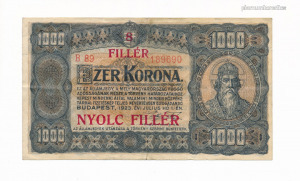 1923 1.000 korona 8 fillér pecséttel