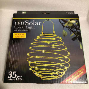 LED-es napelemes szolár spirál gömb lámpa - melegfehér - 22 cm - sárga színben