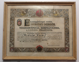 Vitézi Rend adományozó oklevél 1923 - Horthy Miklós aláírásával